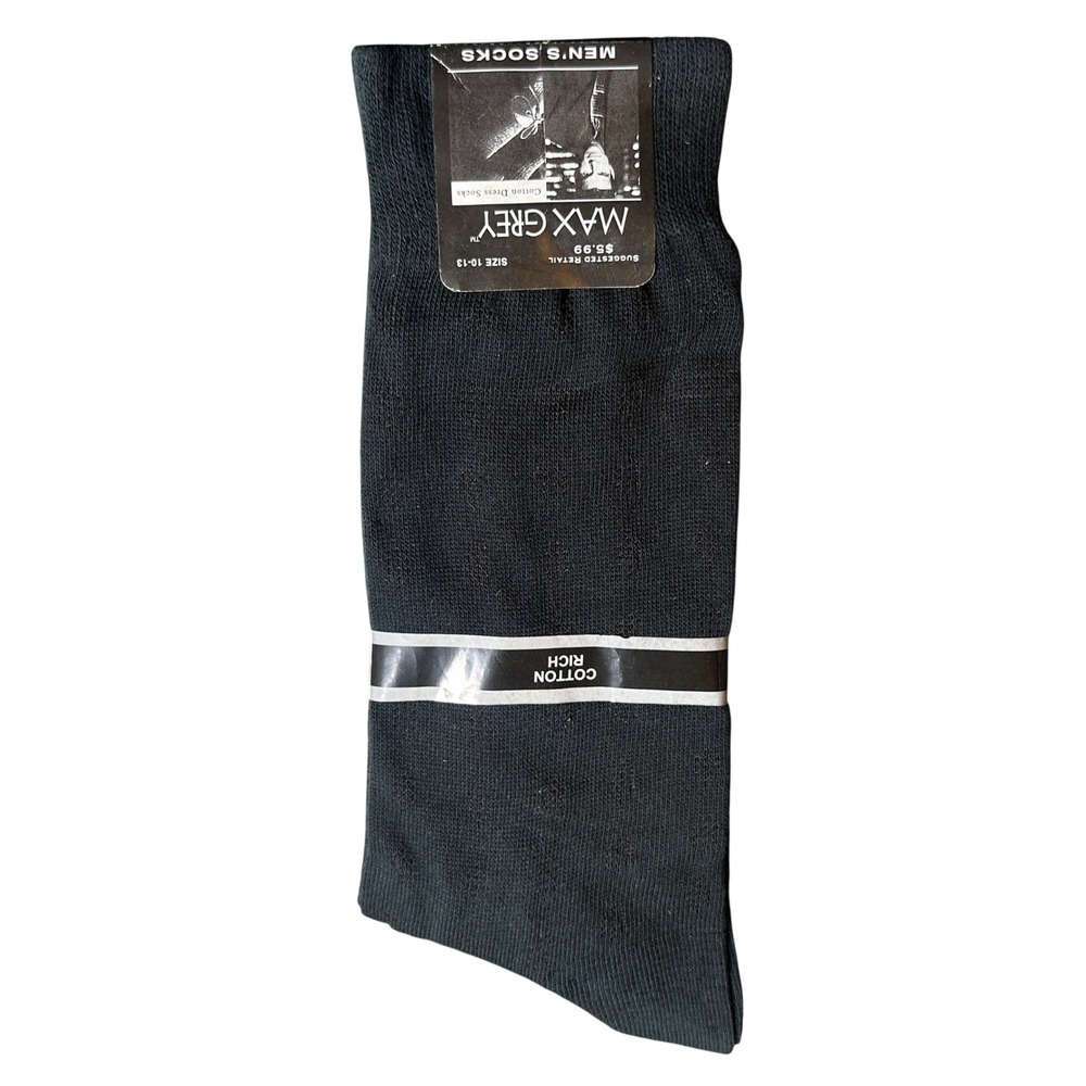 Vintage Max Grey Dress Socks Mens Size 10-13 Black New Cotton Rich Textured